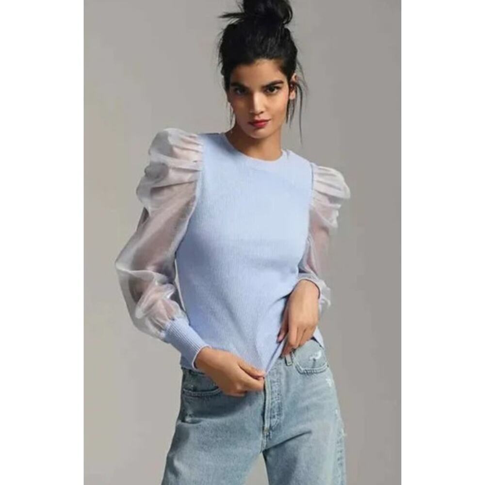 DOLAN Left Coast Blue Puff Sleeve Blouse Size Small